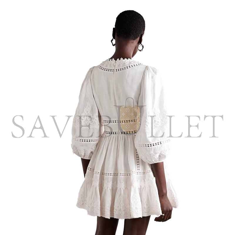 ZIMMERMANN DEVI SPLICED BILLOW LINEN MINI DRESS 7049DSS231IVORY